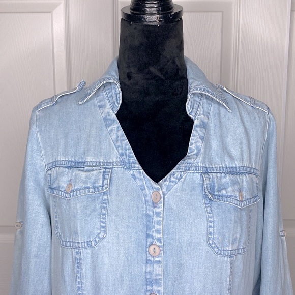 Vintage Emma James Draped Denim Midi Button-Down Shirt Dress - Picture 4 of 6